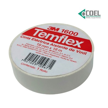 CINTA ELÉCTRICA TEMFLEX VINIL BLANCA 3M ME300003071 3M S1600B .018X18MTS.