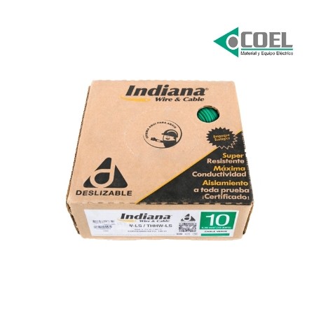 CARRETE CABLE THW LS 90 CALIBRE 10 VERDE INDIANA - INDIV10C - SLY304